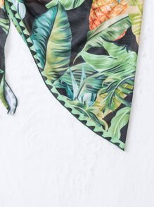 Tropical Print Knot Side Cover Up Skirt - Black - View 3