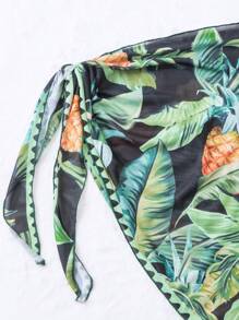 Tropical Print Knot Side Cover Up Skirt - Black - View 5