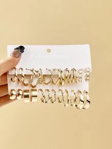 24入組極簡圓耳環 - 金黃色 - 查看 1