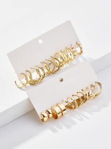 24入組極簡圓耳環 - 金黃色 - 查看 3