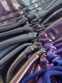 SHEIN ICON 鐳射褶飾荷葉邊下擺金屬色半身裙 - 彩色 - 查看 4