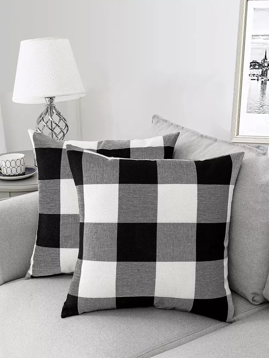 1 Họa Tiết Kẻ Sọc Trang Trí Vỏ Gối, Chất Liệu Vải Hiện Đại Đệm Cho Phòng Khách, Trang Trí Nhà Cửa - Đen và trắng - Xem 1