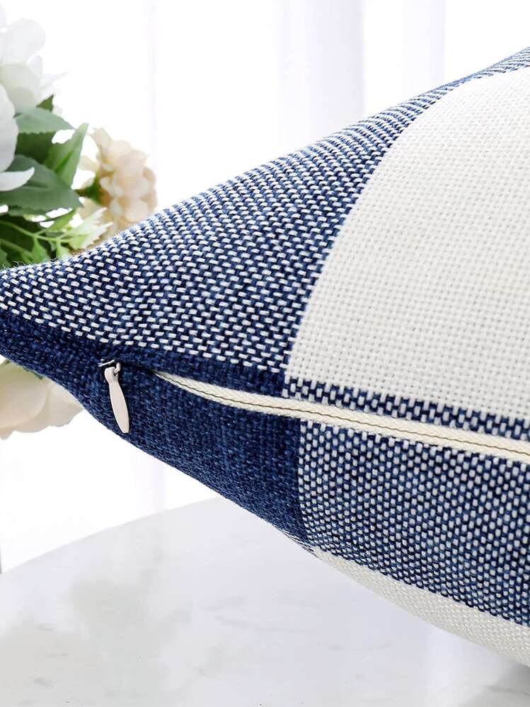 1 pièce à carreaux décoratif Coussin moderne tissu Housse de coussin pour vie domicile - Bleu et Blanc - Voir 2