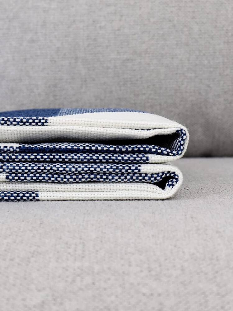 1 pièce à carreaux décoratif Coussin moderne tissu Housse de coussin pour vie domicile - Bleu et Blanc - Voir 3