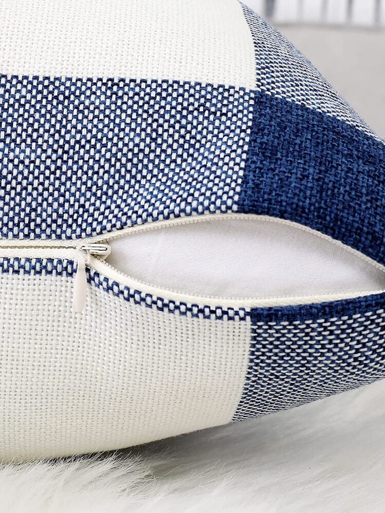 1 pièce à carreaux décoratif Coussin moderne tissu Housse de coussin pour vie domicile - Bleu et Blanc - Voir 4