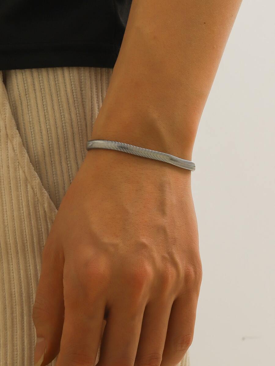 時尚流行男士簡約手鍊不銹鋼，適合珠寶禮物和時尚外觀 - 銀色 - 查看 1