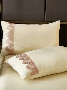 Letter Embroidered Duvet Cover Set Without Filler - White - View 8