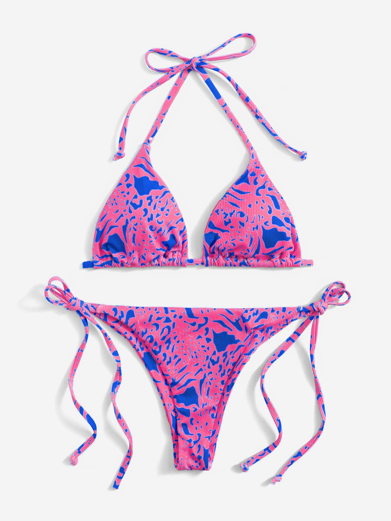 SHEIN Swim 夏季全印花吊带三角比基尼套装 - 紫丁香色 - 查看 1