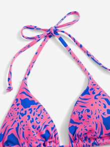 SHEIN Swim 夏季全印花吊带三角比基尼套装 - 紫丁香色 - 查看 5