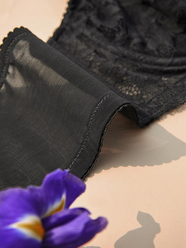 Plus Soft Woman Lingerie Lounge Curve Sheer Full Coverage Support&Breathable Underwire Sexy Unlined Minimizer Lace Elegance & Mesh Black Bra Bridal Intimates