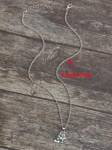 綠松石裝飾字母吊墜項鍊 - 復古銀色 - 查看 3