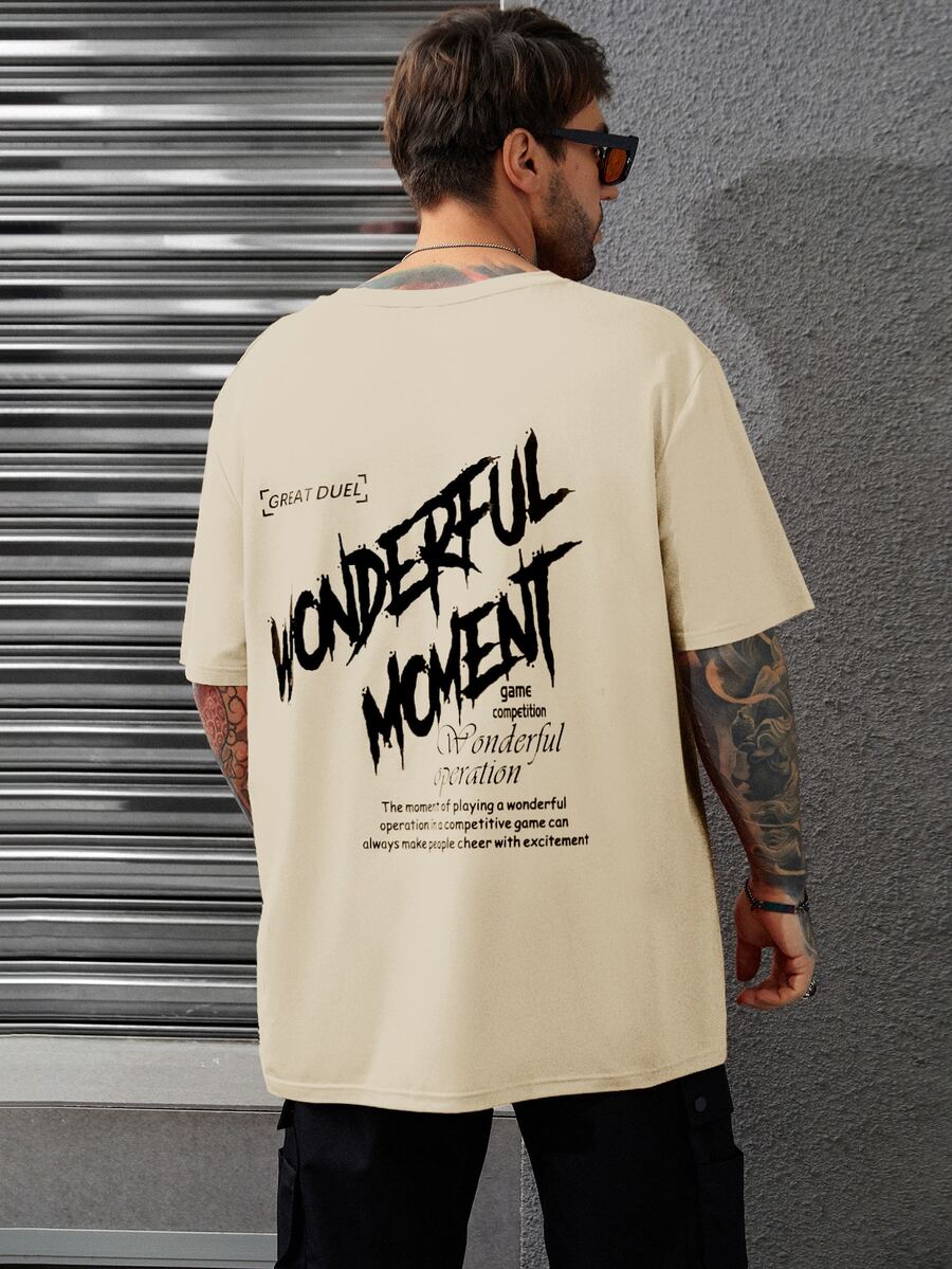 Manfinity Men Plus Slogan Graphic Tee - Khaki - View 1