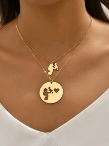 2pcs Figure Detail Round Charm Necklace