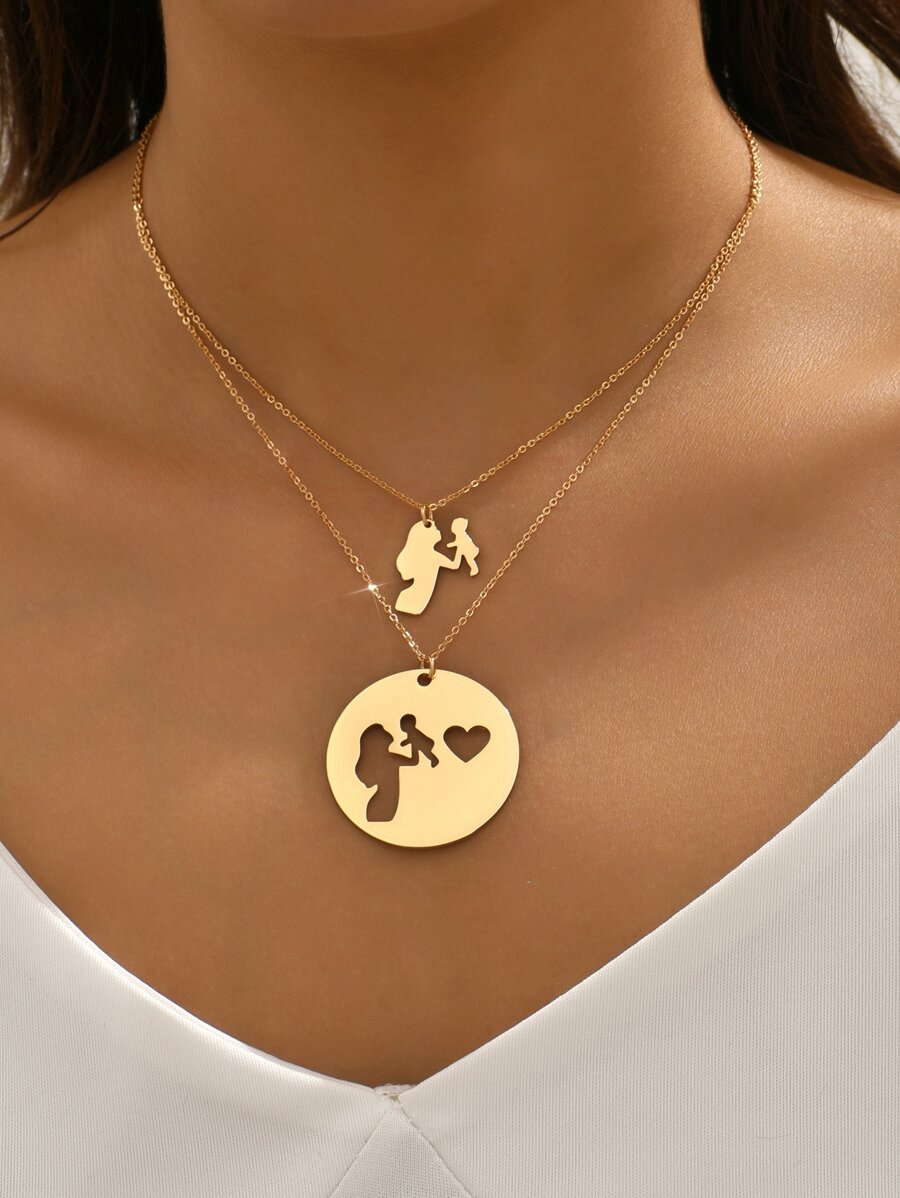 2pcs Figure Detail Round Charm Necklace
