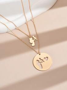 2pcs Figure Detail Round Charm Necklace