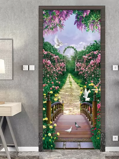 1 件风景图案门贴、贴纸、墙贴、乙烯基贴花用于家居装饰、春季装饰品让您的家焕然一新、拉玛装饰贴纸礼物生日毕业