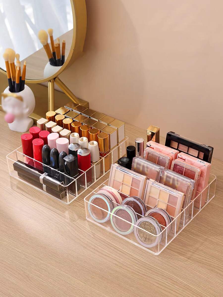 1pc PS Transparent Desktop Drawer Eyeshadow Palette Storage, Makeup Cosmetic Lipstick Eyeshadow Brush Foundation Storage Box - Clear - View 1