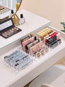 1pc PS Transparent Desktop Drawer Eyeshadow Palette Storage, Makeup Cosmetic Lipstick Eyeshadow Brush Foundation Storage Box - Clear - View 5