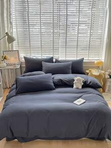 Plain Duvet Cover Set Without Filler - Grey - View 2