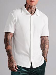 Manfinity VCAY Men Cotton Solid Button Front Shirt - White - View 1