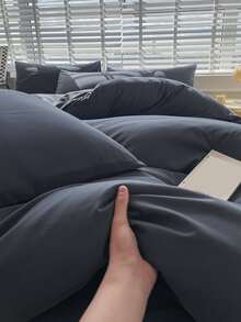 Plain Duvet Cover Set Without Filler - Grey - View 5