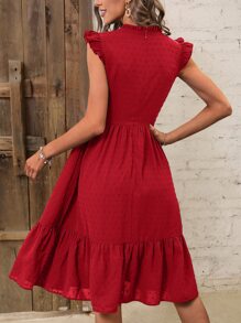 SHEIN VCAY Đầm Xù màu trơn Giải trí - Đỏ - Xem 2