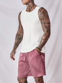 SHEIN Men Solid Tank Top & Shorts PJ Set - Multicolor - View 1