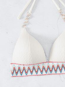 SHEIN Swim Chevron Tape Halter Triangle Summer Beach Bikini Set - Multicolor - View 3