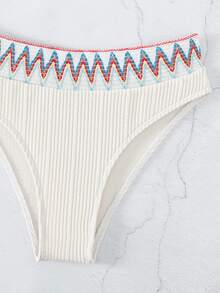 SHEIN Swim Chevron Tape Halter Triangle Summer Beach Bikini Set - Multicolor - View 4