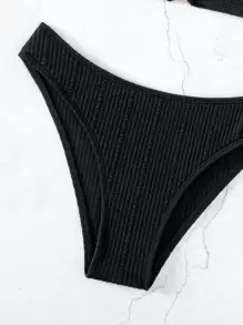 SHEIN Swim Conjunto de bikini monocromático de verano con cadena eslabonada, sujetador con efecto push-up y bikini de 2 piezas - Negro - Ver 4