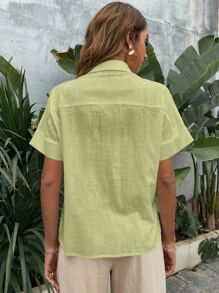 Breezaya Solid Button Front Pocket Patched Shirt - Lime Green - View 2