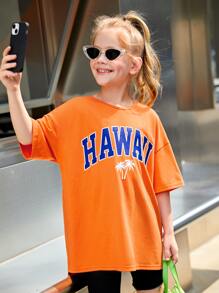 SHEIN Tops con gái Lá thư Nhiệt đới Giải trí - trái cam - Xem 6