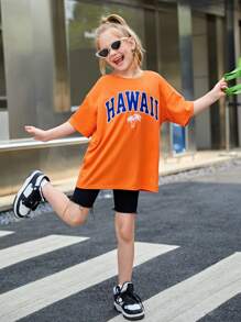 SHEIN Tops con gái Lá thư Nhiệt đới Giải trí - trái cam - Xem 4