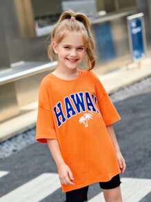 SHEIN Tops con gái Lá thư Nhiệt đới Giải trí - trái cam - Xem 3