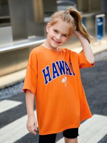 SHEIN Tops con gái Lá thư Nhiệt đới Giải trí - trái cam - Xem 2