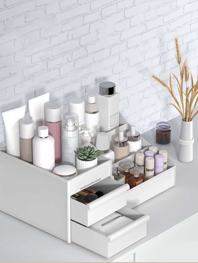 1 pieza Caja de almacenamiento de cosmético unicolor - Blanco - Añade 1