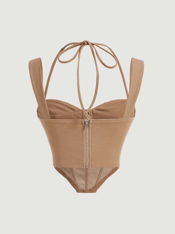 SHEIN MOD Ruched Bust Tie Backless Bustier Halter Top SHEIN USA