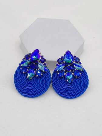 2pcs Rhinestone Decor Earrings