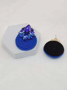 2 chiếc bông tai trang trí bằng đá rhinestone - Xanh đậm - Xem 3