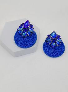 2 chiếc bông tai trang trí bằng đá rhinestone - Xanh đậm - Xem 4