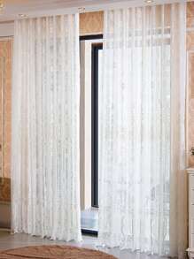 1pc Geometric Pattern Sheer Panel Curtain, Modern Polyester Light Filtering Privacy Sheer Curtain For Living Room - White - View 2