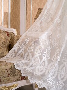 1pc Geometric Pattern Sheer Panel Curtain, Modern Polyester Light Filtering Privacy Sheer Curtain For Living Room - White - View 1