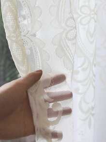 1pc Geometric Pattern Sheer Panel Curtain, Modern Polyester Light Filtering Privacy Sheer Curtain For Living Room - White - View 4