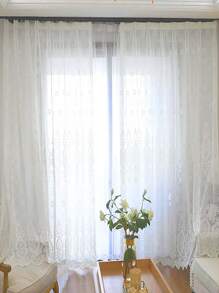 1pc Geometric Pattern Sheer Panel Curtain, Modern Polyester Light Filtering Privacy Sheer Curtain For Living Room - White - View 5