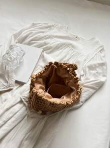 Small Crochet Bag Hollow Out Design - Khaki - View 5