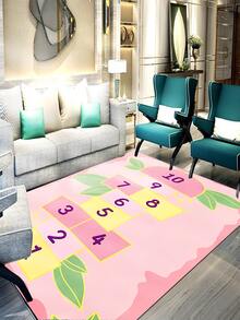 1 pieza Alfombra de poliéster, alfombra de dormitorio con patrón de hojas y números modernos para sala de estar - Multicolor - Ver 2