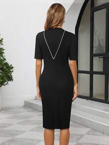 Contrast Binding Button Front Bodycon Dress