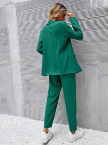 Chiquease 2 件套百搭休闲办公室通勤双排扣西装外套和长裤套装