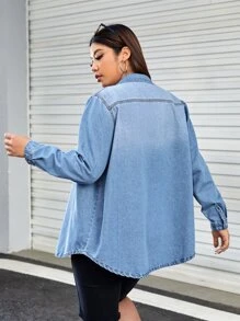 CovetEZ Plus Flap Pocket Denim Shirt - Light Wash - View 2