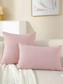 1入組素色靠墊套不附帶墊芯 - 粉色 - 查看 1